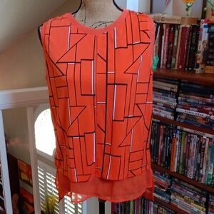Worthington Orange Geometric Blouse